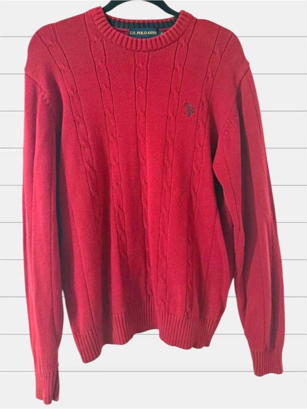 U.S. Polo Assn. Men's Red Cable Crewneck Sweater